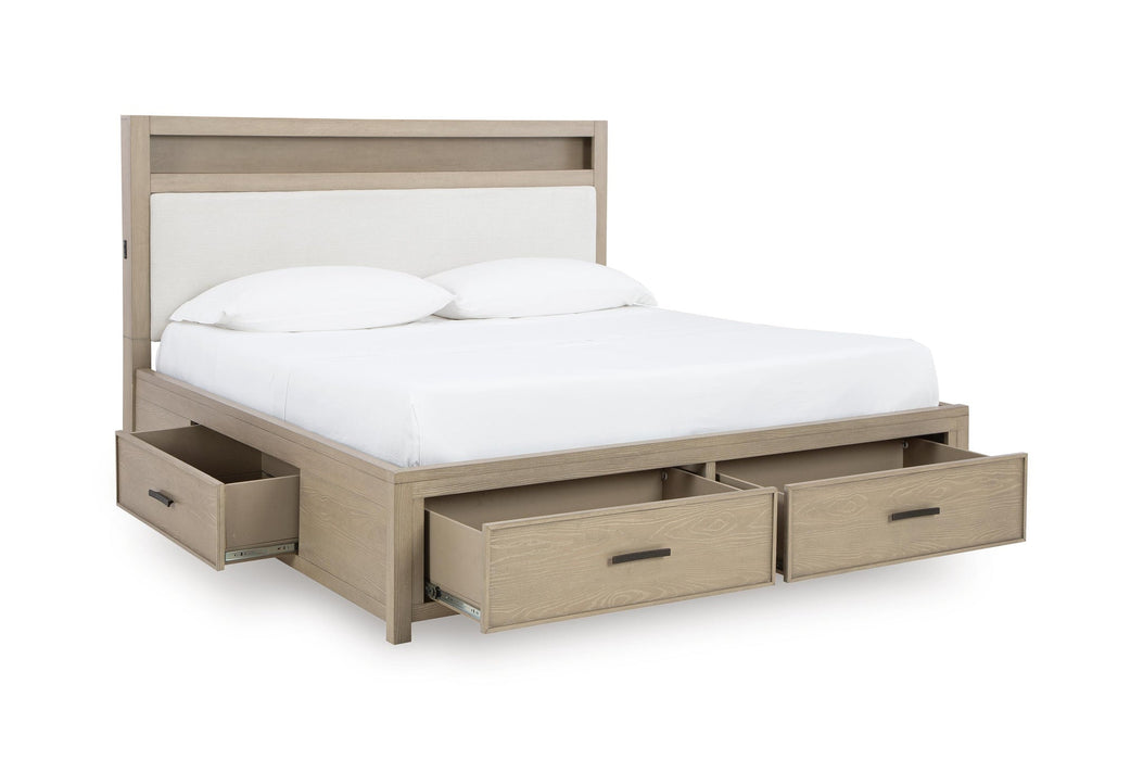 Calmoro Queen Bookcase Bed with Mirrored Dresser