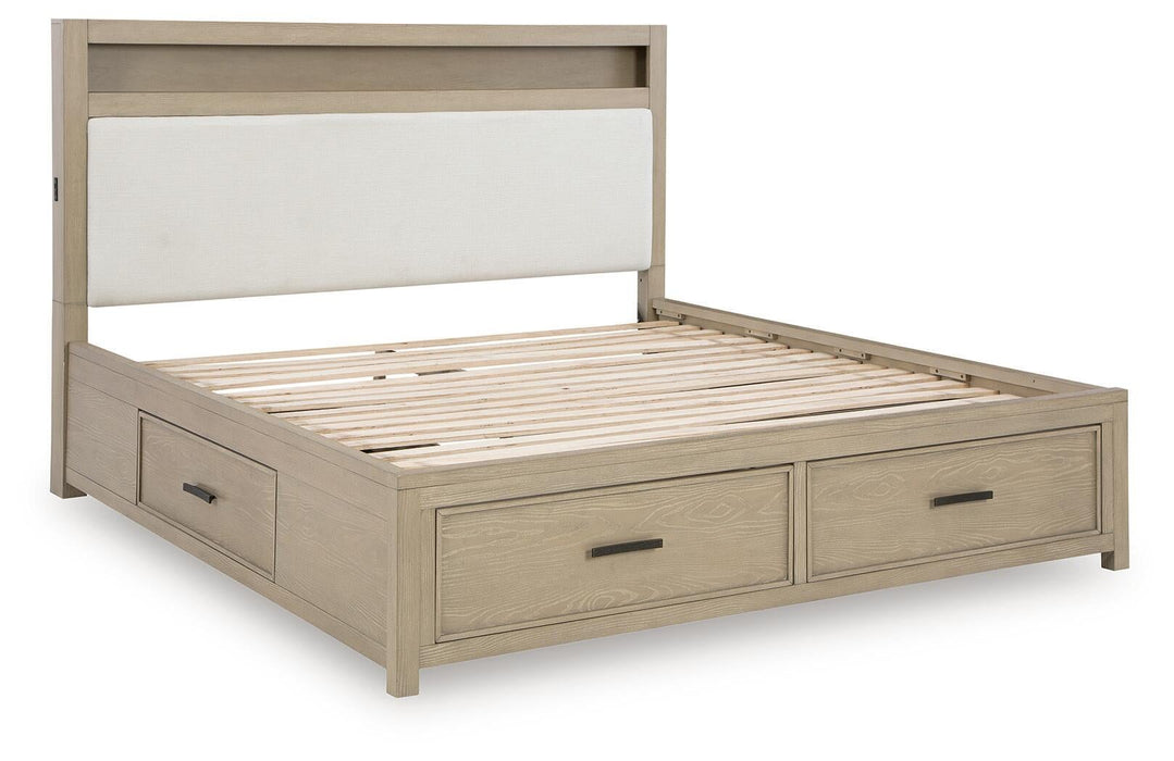 Calmoro King Bookcase Bed with Mirrored Dresser