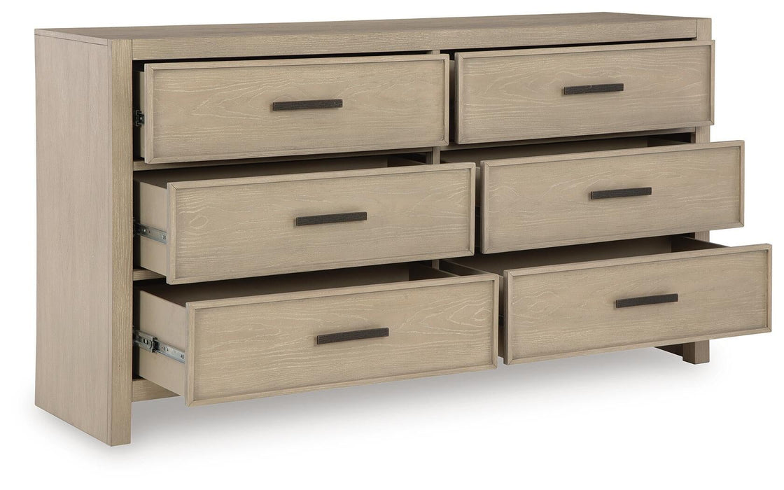 Calmoro King Bookcase Bed with Mirrored Dresser