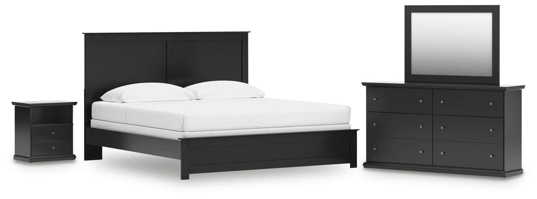 Maribel King Panel Bed, Dresser, Mirror and Nightstand