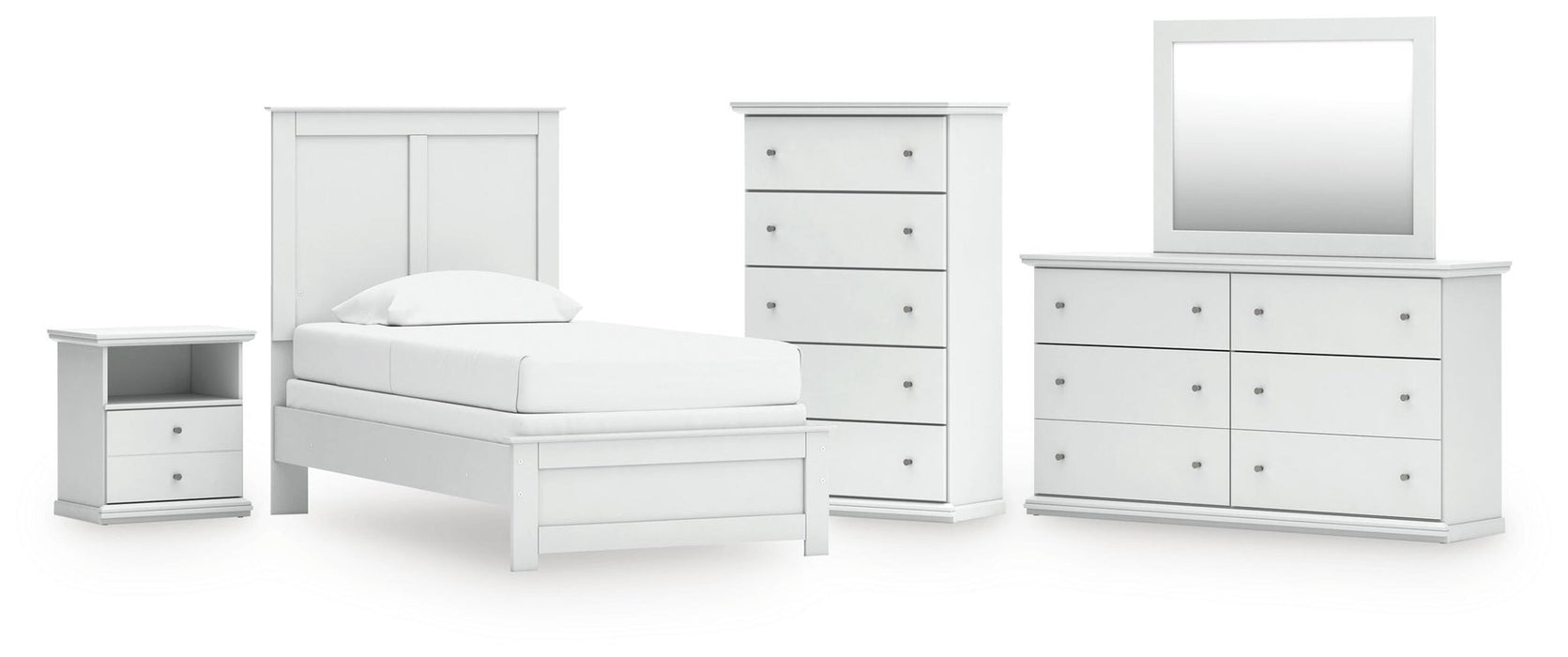 Bostwick Shoals Twin Panel Bed, Dresser, Mirror, Chest and Nightstand