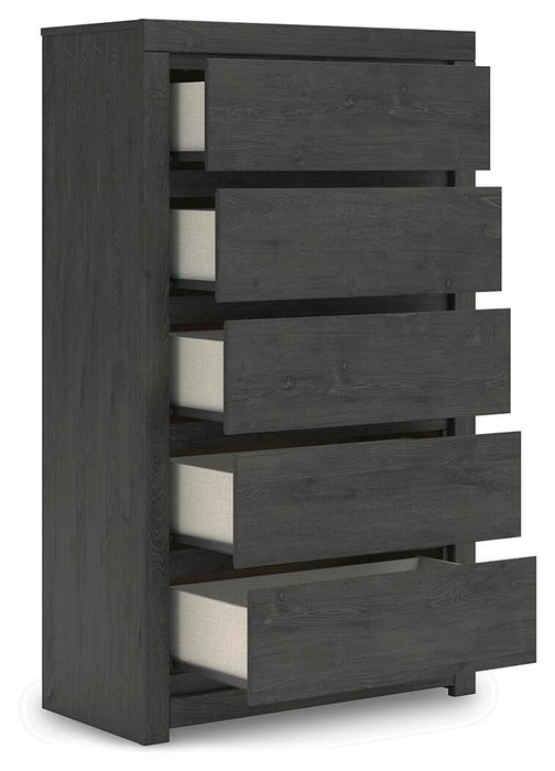 Parlayon King Panel Storage Bed, Dresser, Mirror, Chest and Nightstand