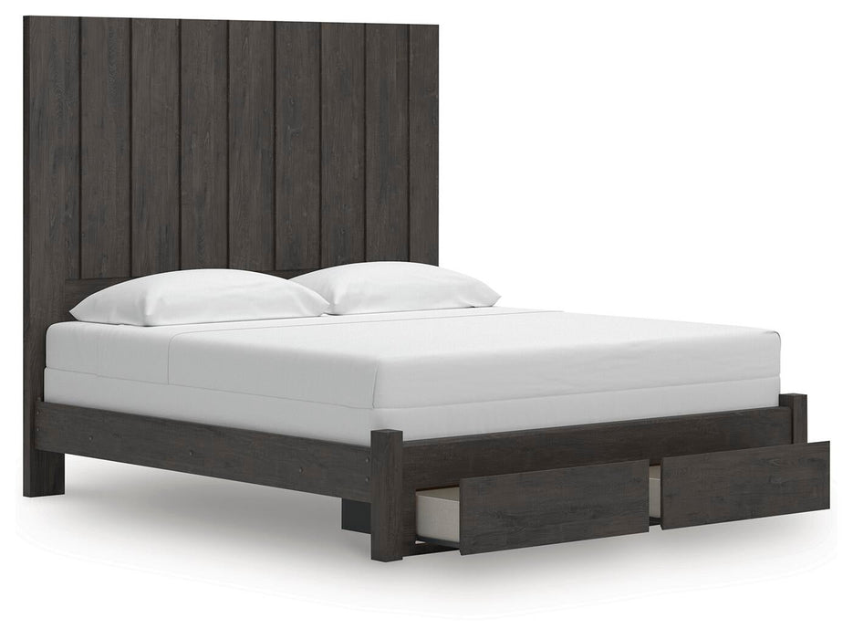 Parlayon King Panel Storage Bed, Dresser, Mirror and Nightstand