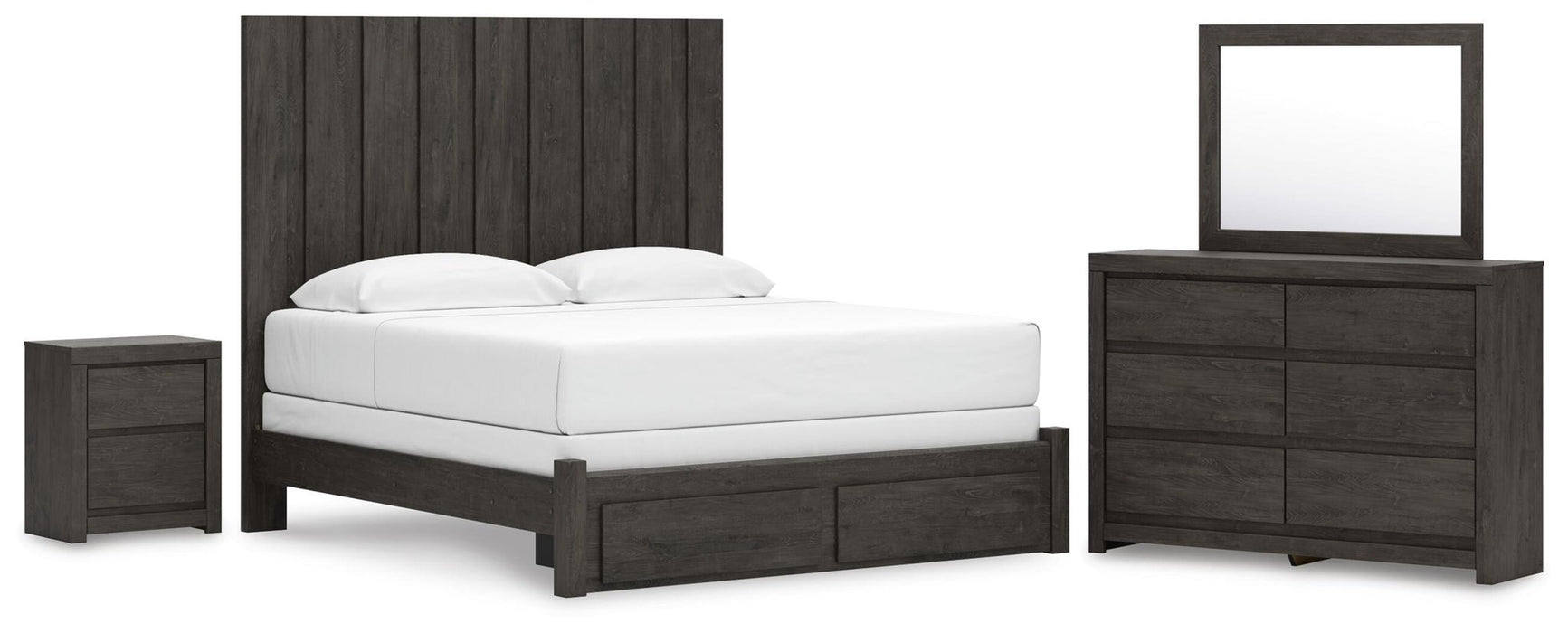 Parlayon King Panel Storage Bed, Dresser, Mirror and Nightstand