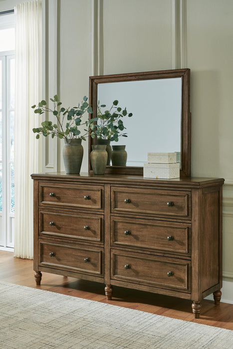 Sturlayne Queen Upholstered Panel Bed, Dresser, Mirror, Chest and Nightstand