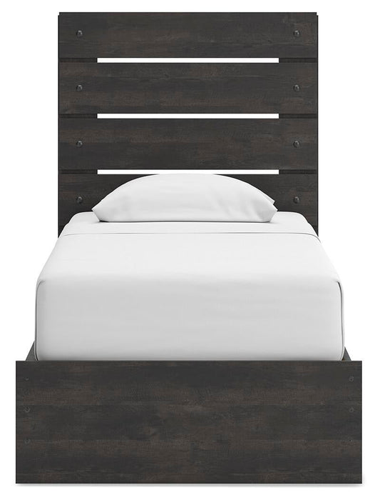Delmorta Twin Panel Bed with Storage, Dresser and Mirror