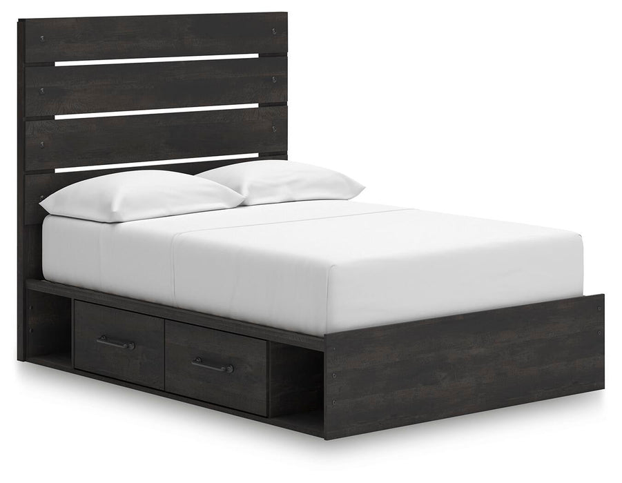Delmorta Full Panel Storage Bed, Dresser, Mirror, Chest and Nightstand