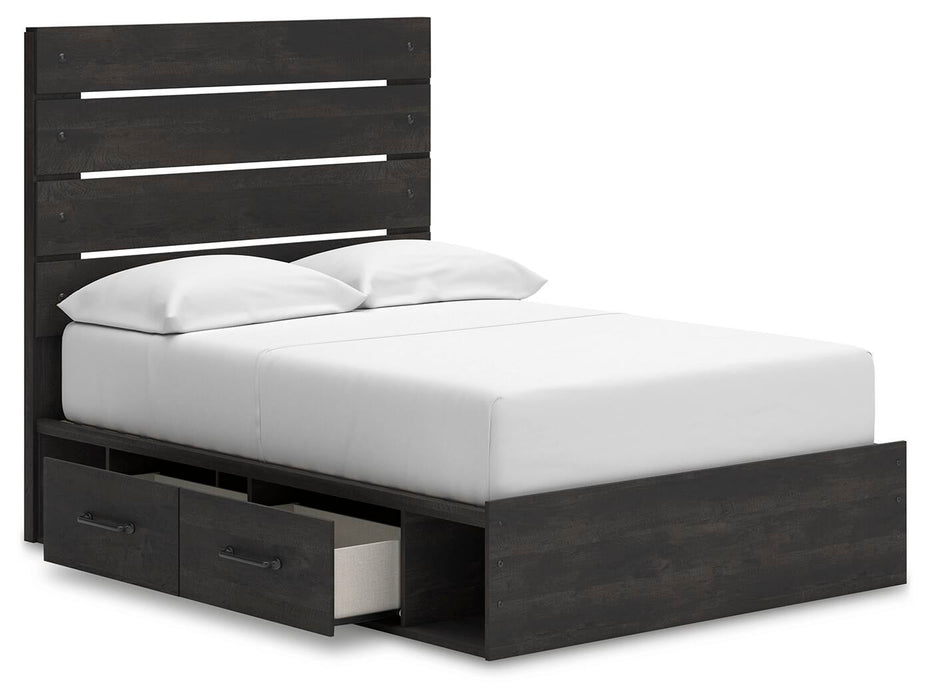Delmorta Full Panel Storage Bed, Dresser, Mirror, Chest and Nightstand