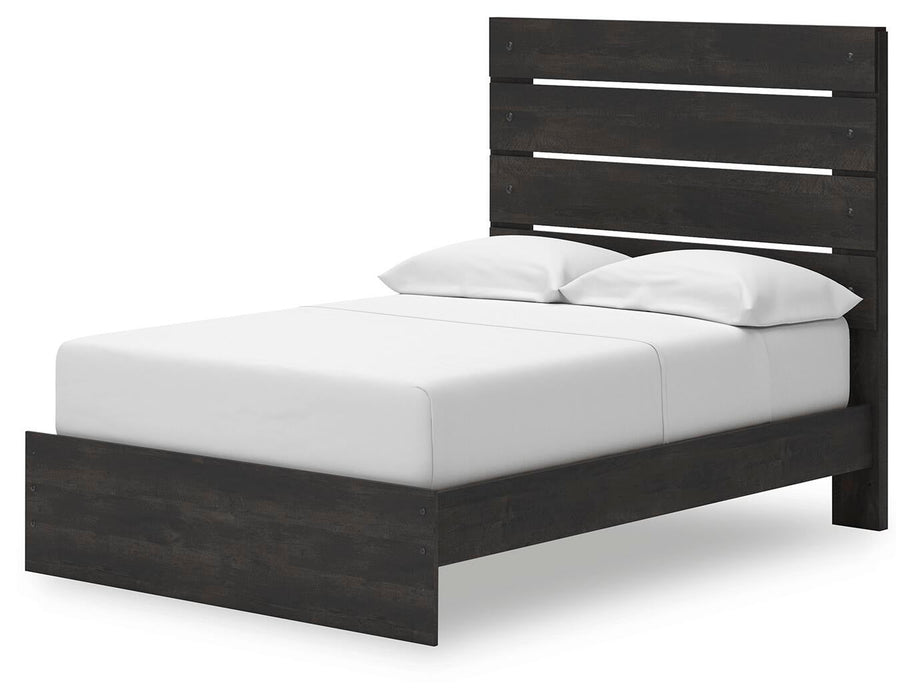 Delmorta Full Panel Storage Bed, Dresser, Mirror, Chest and Nightstand