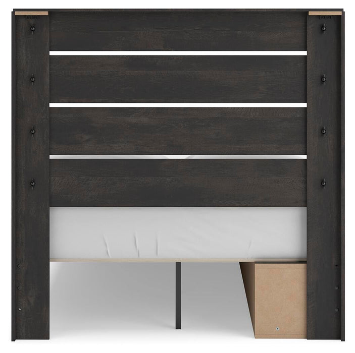 Delmorta Full Panel Storage Bed, Dresser, Mirror, Chest and Nightstand