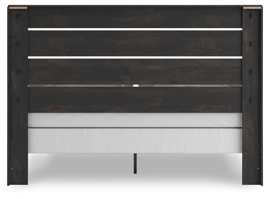 Delmorta King Panel Bed, Dresser, Mirror, Chest and Nightstand