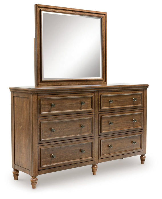 Sturlayne King Upholstered Panel Bed, Dresser and Mirror