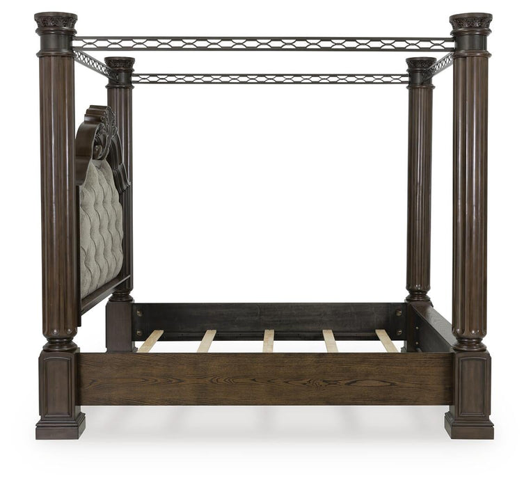 Maylee King Canopy Bed, Dresser, Mirror, Chest and Nightstand