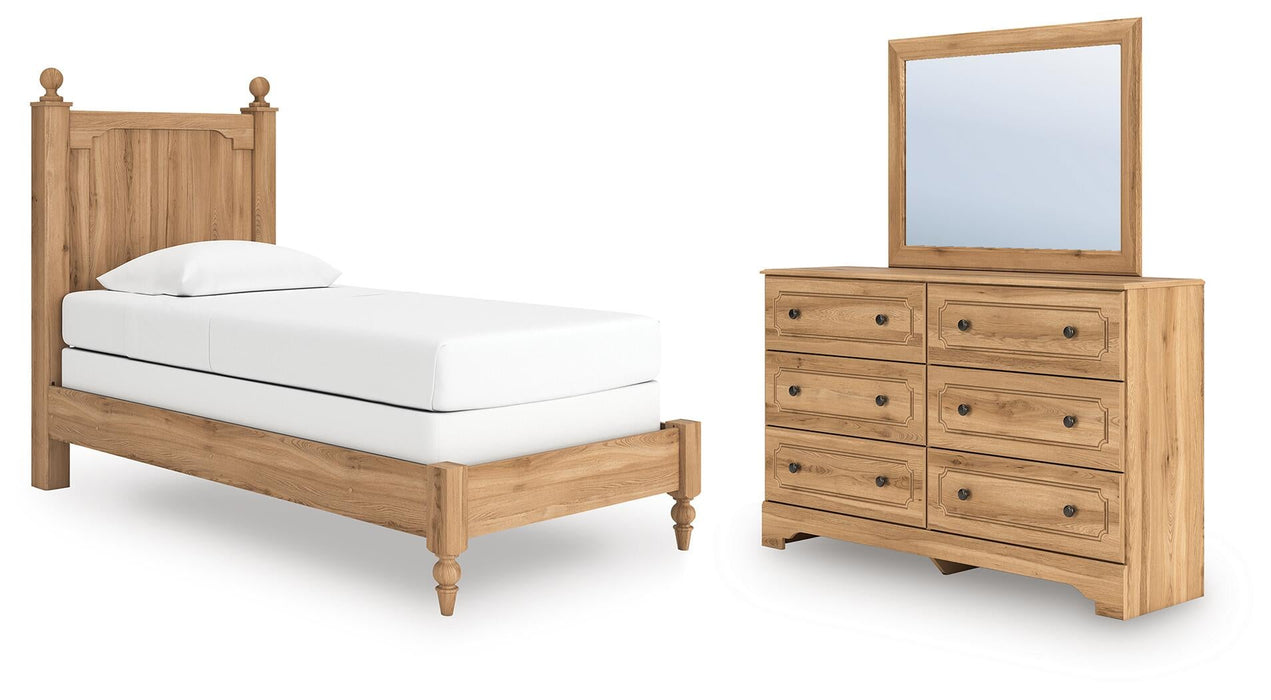 Galletyn Twin Panel Bed with Mirrored Dresser