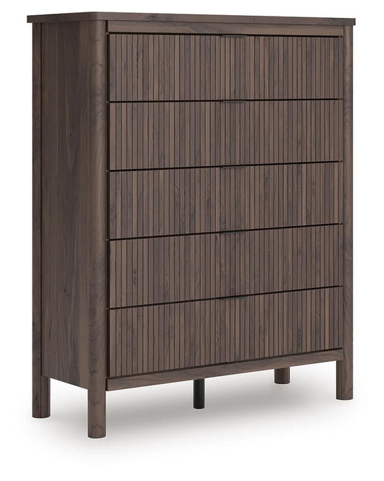 Cadmori Queen Upholstered Panel Bed, Dresser, Mirror and Nightstand