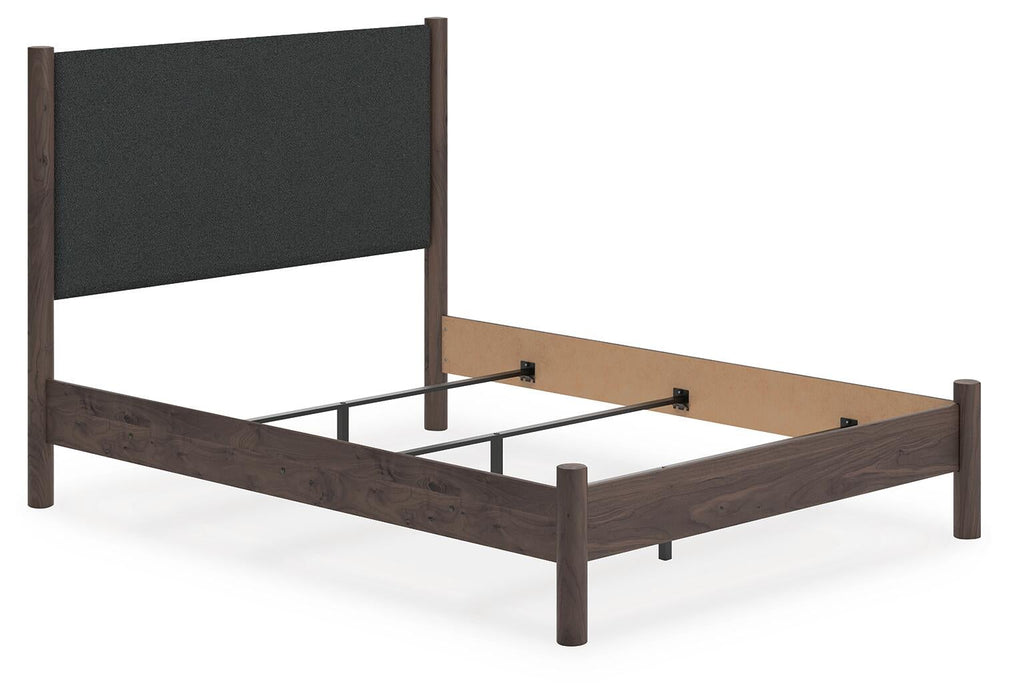 Cadmori Queen Upholstered Panel Bed, Dresser, Mirror and Nightstand