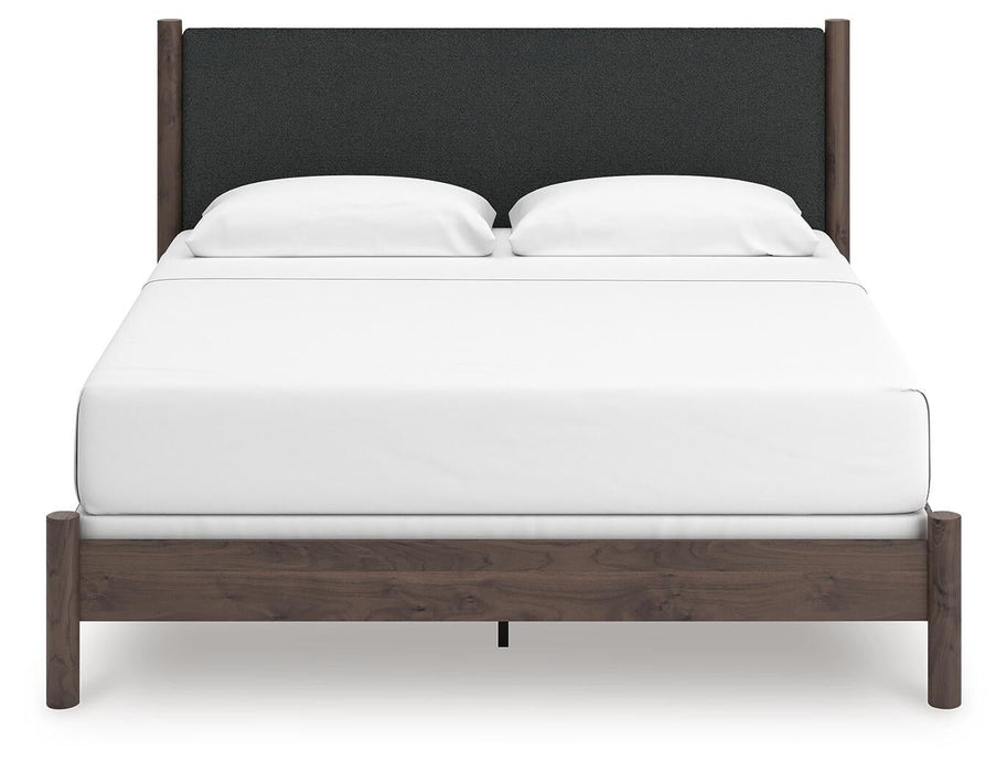 Cadmori King Upholstered Panel Bed, Dresser and Mirror