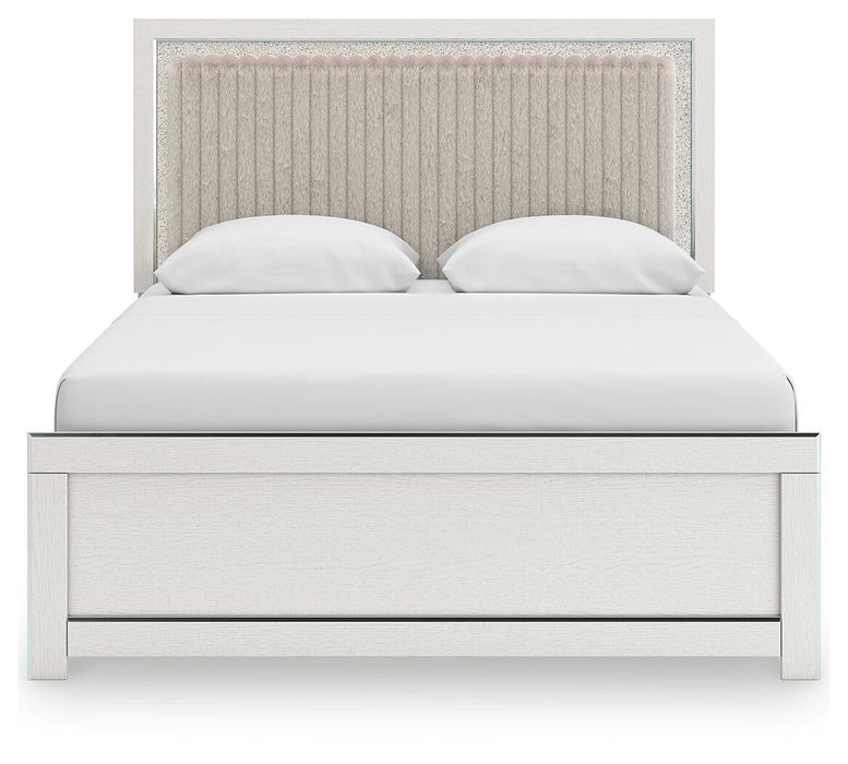 Birmonton Queen Upholstered Panel Platform Bed, Dresser and Mirror