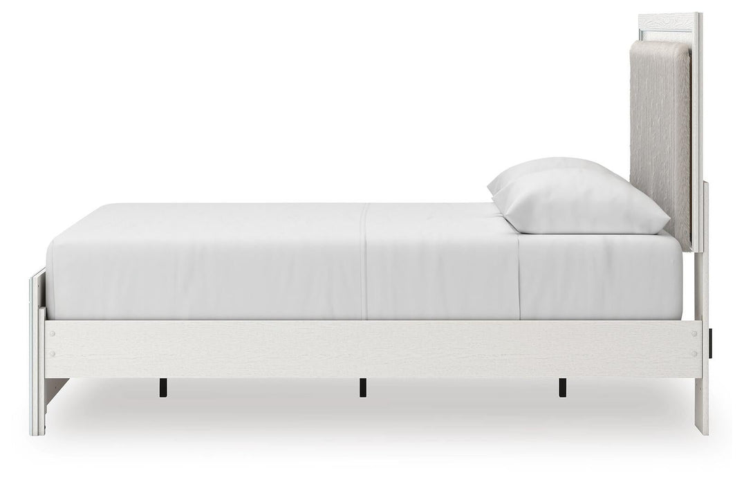 Birmonton Queen Upholstered Panel Platform Bed, Dresser and Mirror
