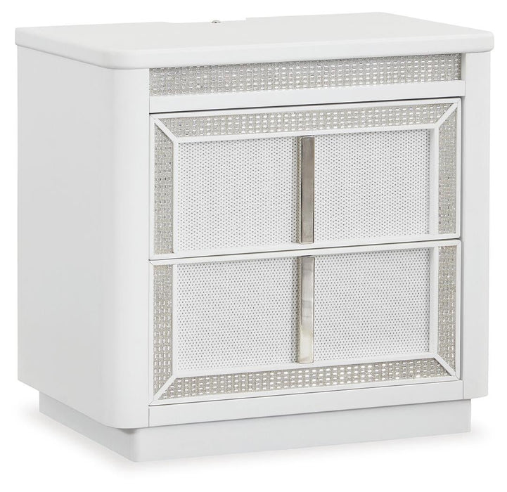 Chalanna King Upholstered Storage Bed, Dresser, Mirror and Nightstand