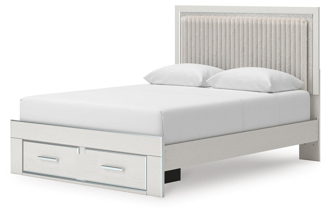Birmonton Queen Upholstered Panel Platform Storage Bed, Dresser, Mirror and Nightstand