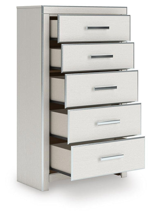 Birmonton King Upholstered Panel Platform Storage Bed, Dresser, Mirror, Chest and Nightstand