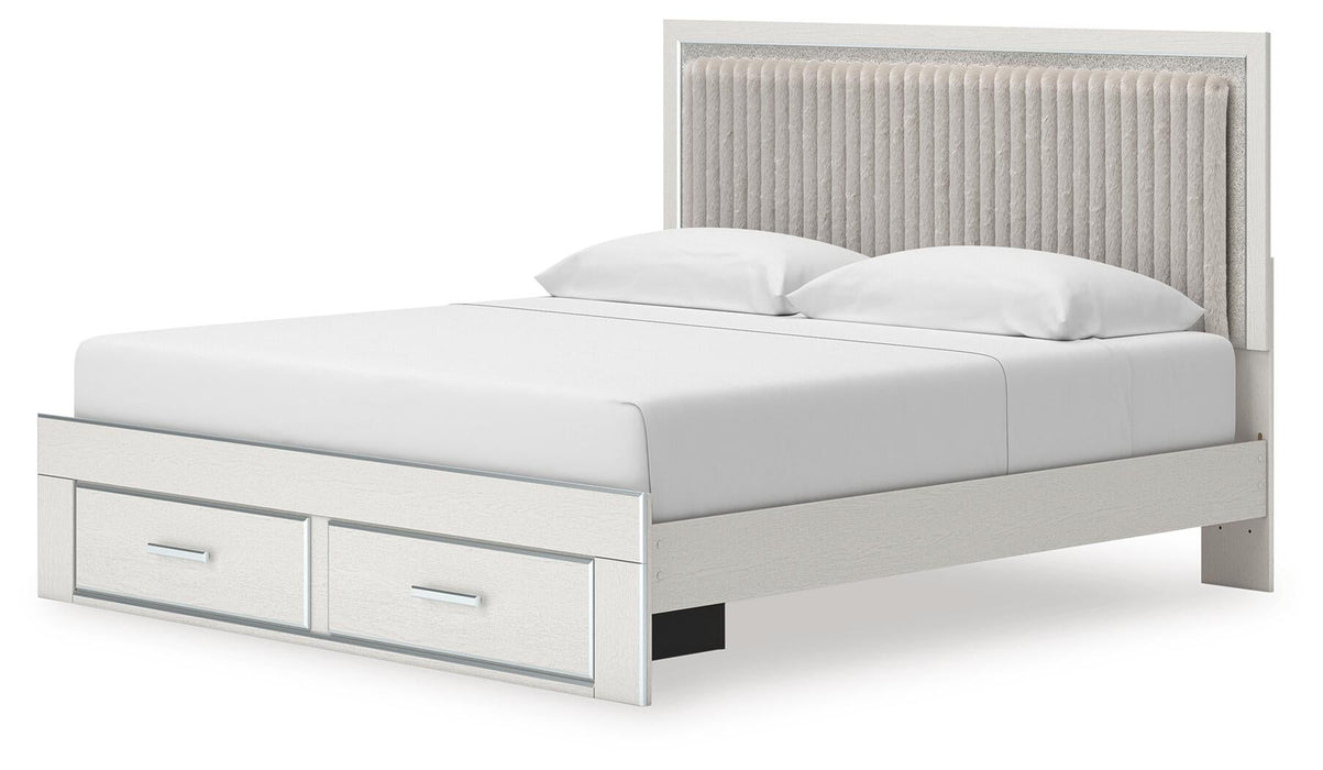 Birmonton King Upholstered Panel Platform Storage Bed, Dresser and Mirror