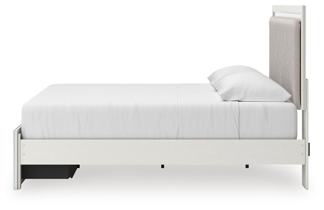 Birmonton King Upholstered Panel Platform Storage Bed, Dresser and Mirror