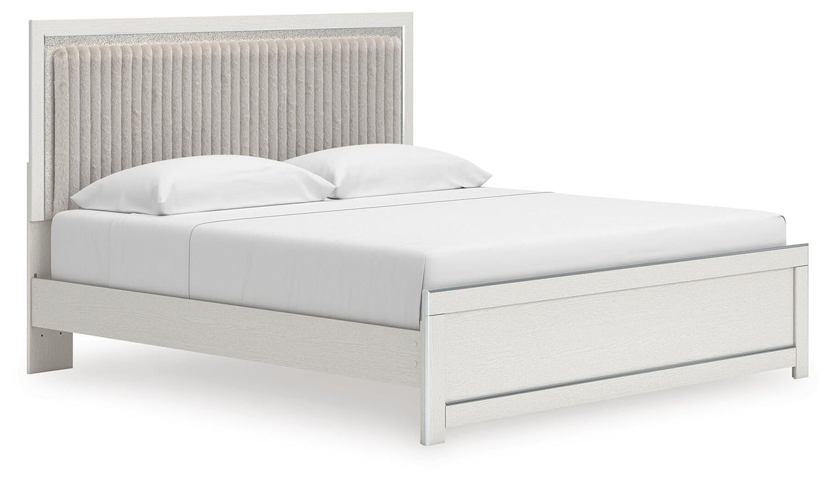 Birmonton King Upholstered Panel Platform Bed, Dresser, Mirror, Chest and Nightstand