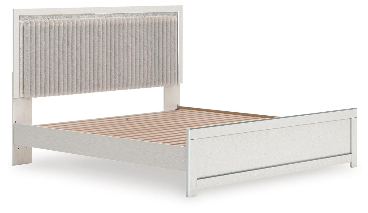 Birmonton King Upholstered Panel Platform Bed, Dresser, Mirror, Chest and Nightstand