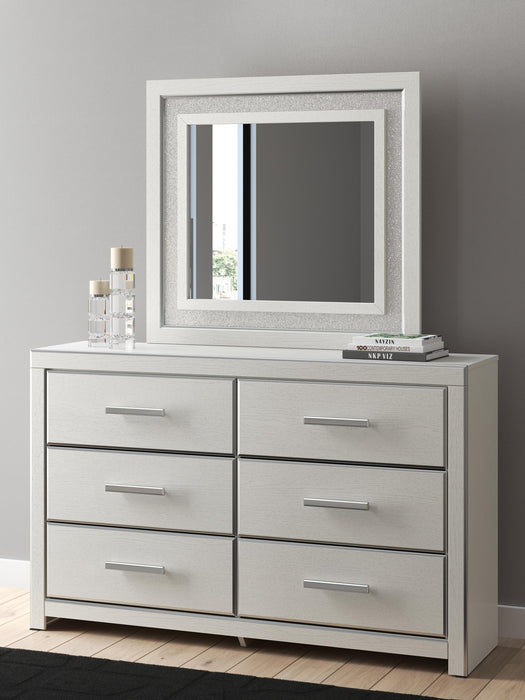 Birmonton King Upholstered Panel Platform Bed, Dresser and Mirror