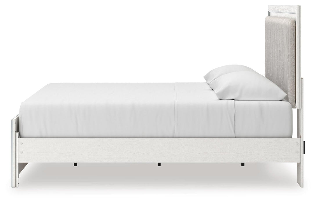 Birmonton King Upholstered Panel Platform Bed, Dresser and Mirror