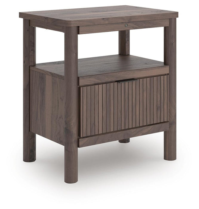 Cadmori Full Upholstered Panel Platform Bed, Dresser, Mirror and Nightstand