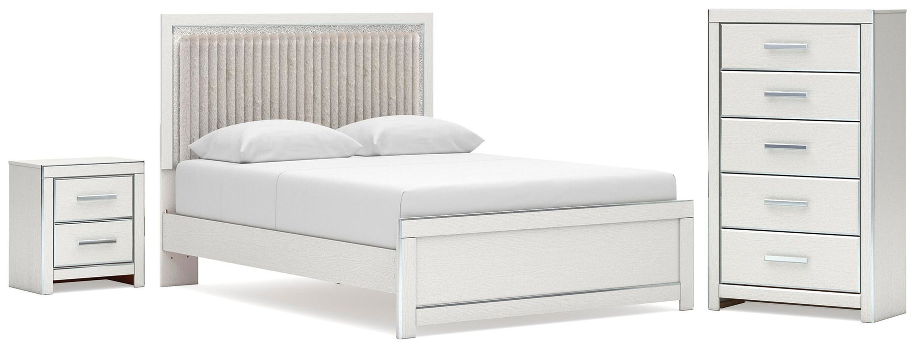 Birmonton Queen Upholstered Panel Platform Bed, Dresser, Mirror and Nightstand