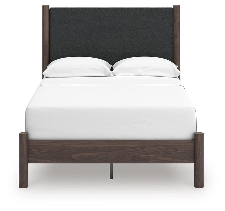 Cadmori Full Upholstered Panel Platform Bed, Dresser and Mirror