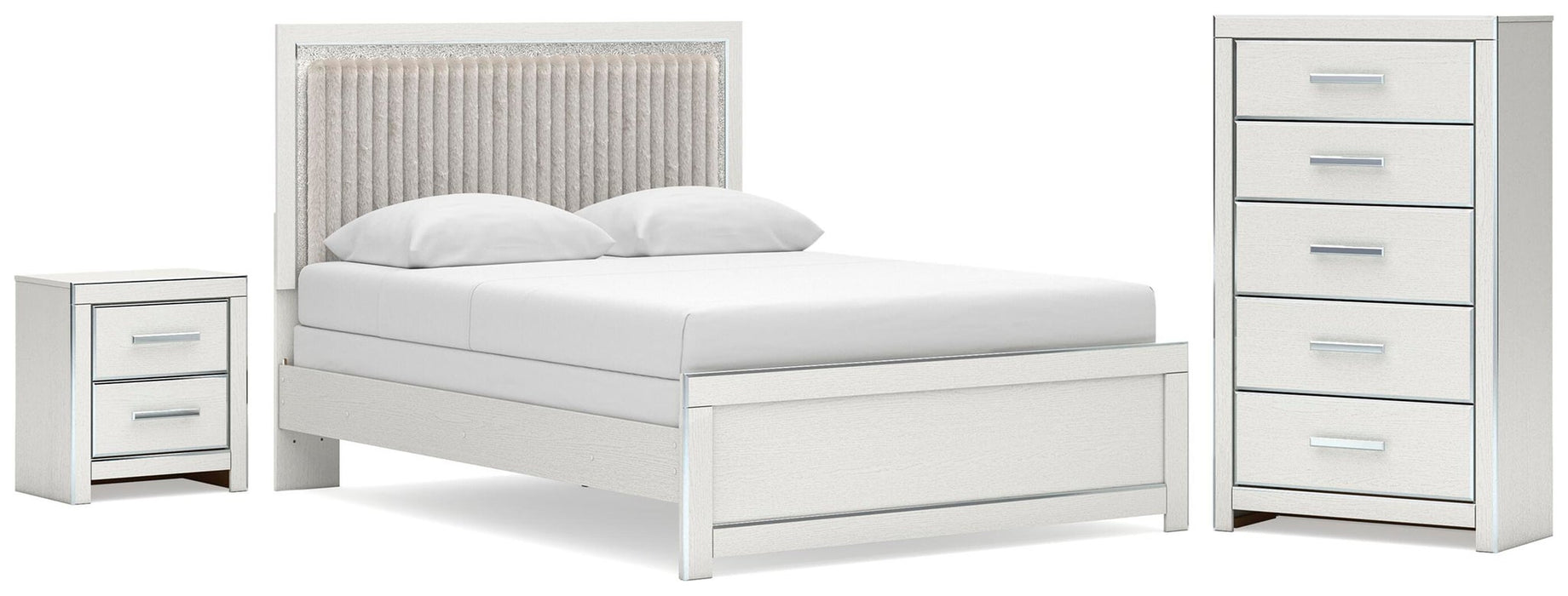 Birmonton Queen Upholstered Panel Bed, Dresser, Mirror and Nightstand