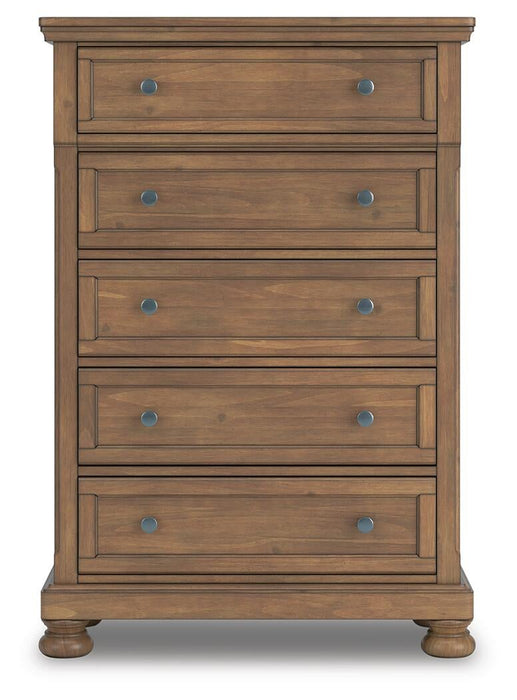 Vandenmore King Panel Bed with Mirrored Dresser, Chest and Nightstand