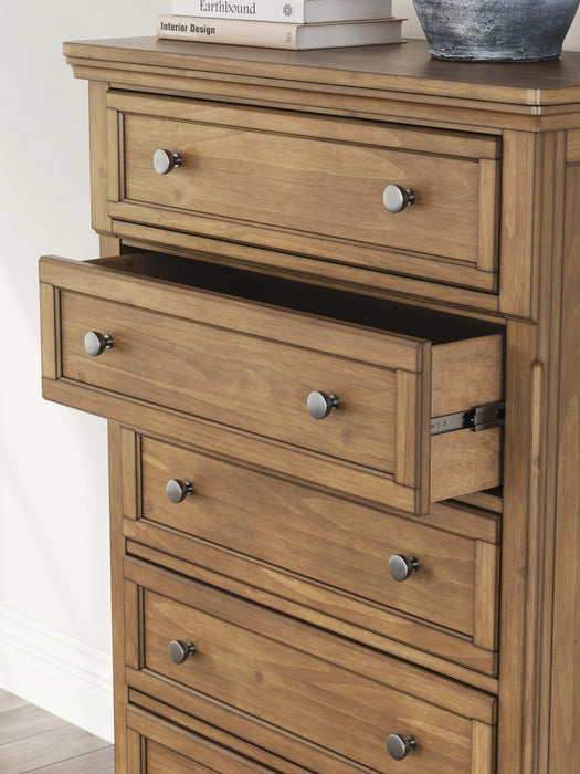 Vandenmore King Panel Bed with Mirrored Dresser, Chest and Nightstand