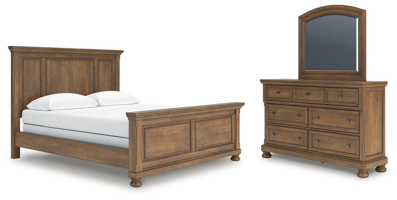 Vandenmore California King Panel Bed with Mirrored Dresser