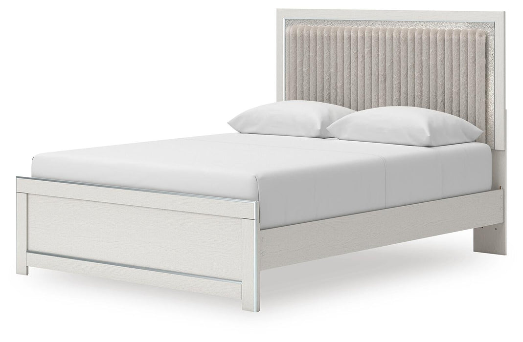 Birmonton Queen Upholstered Panel Platform Bed, Dresser, Mirror, Chest and Nightstand