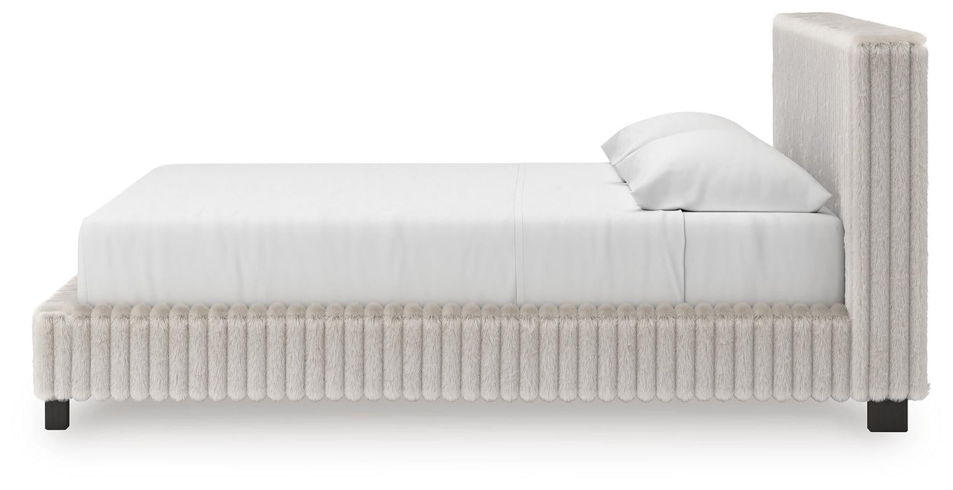Birmonton King Upholstered Bed, Dresser and Mirror