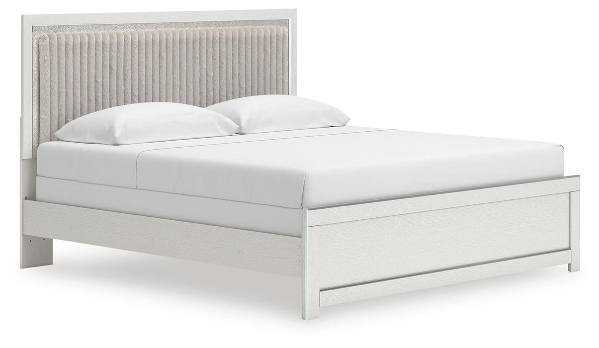 Birmonton King Upholstered Panel Bed, Dresser, Mirror and Nightstand