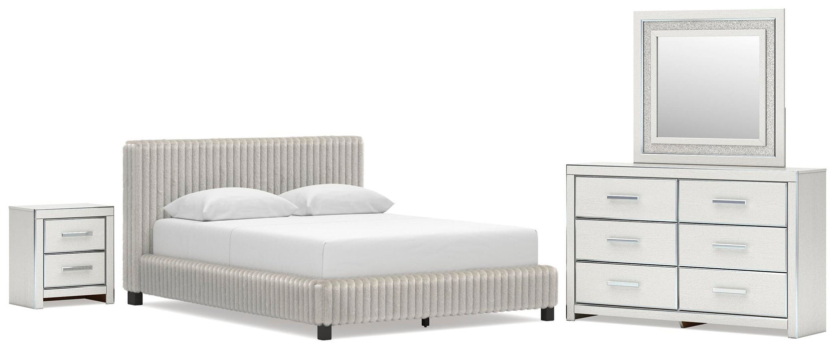 Birmonton Queen Upholstered Bed, Dresser, Mirror and Nightstand