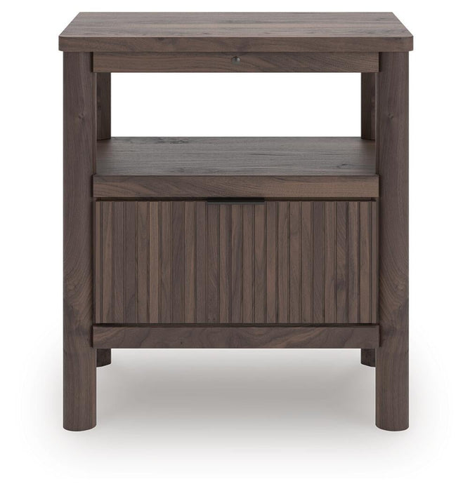 Cadmori Twin Upholstered Panel Platform Bed, Dresser, Mirror and Nightstand