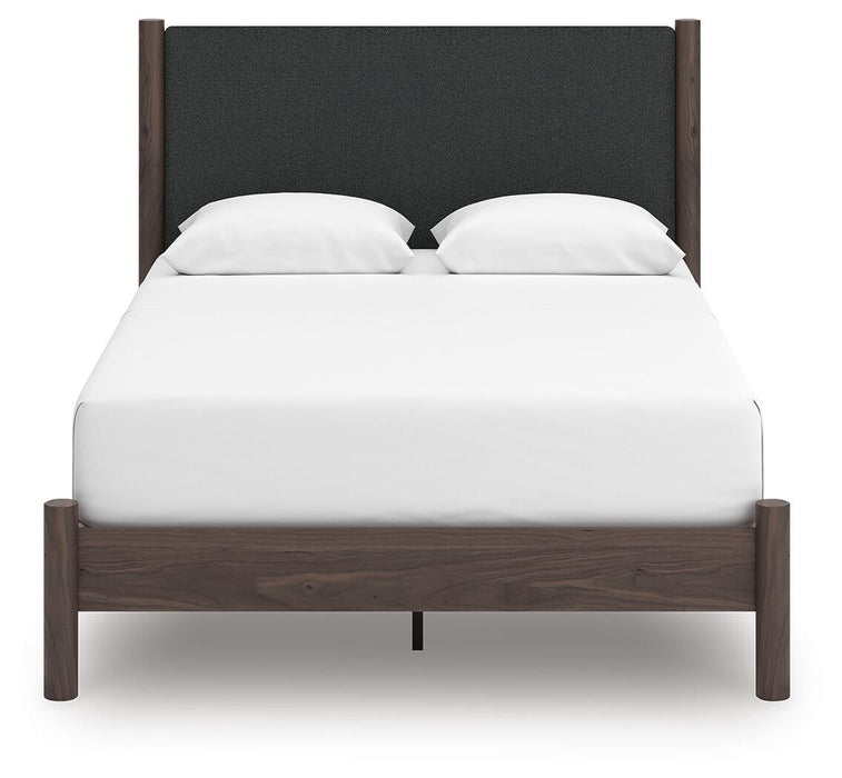 Cadmori Queen Upholstered Panel Platform Bed, Dresser, Mirror and Nightstand