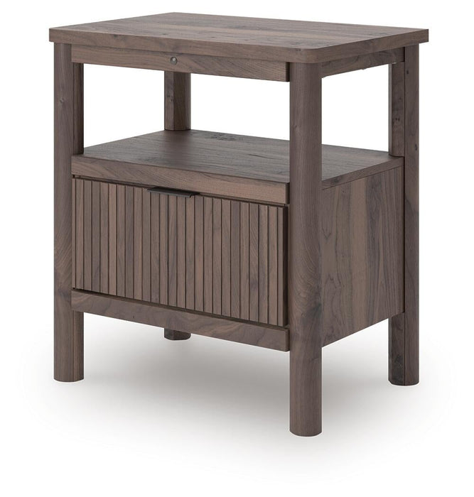 Cadmori Full Upholstered Panel Platform Bed, Dresser, Mirror, Chest and Nightstand