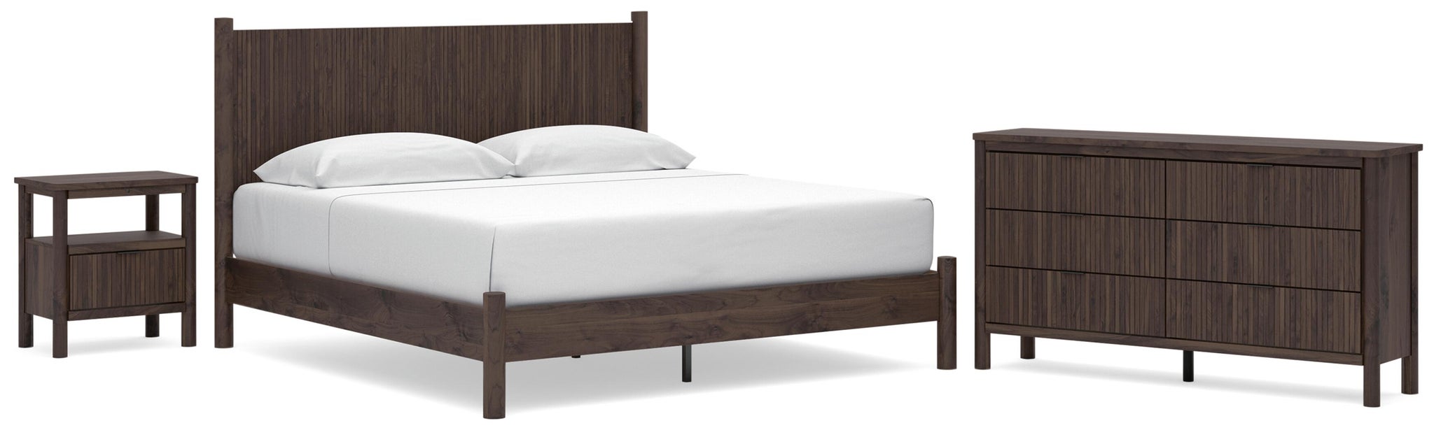 Cadmori King Panel Platform Bed, Dresser, Mirror and Nightstand