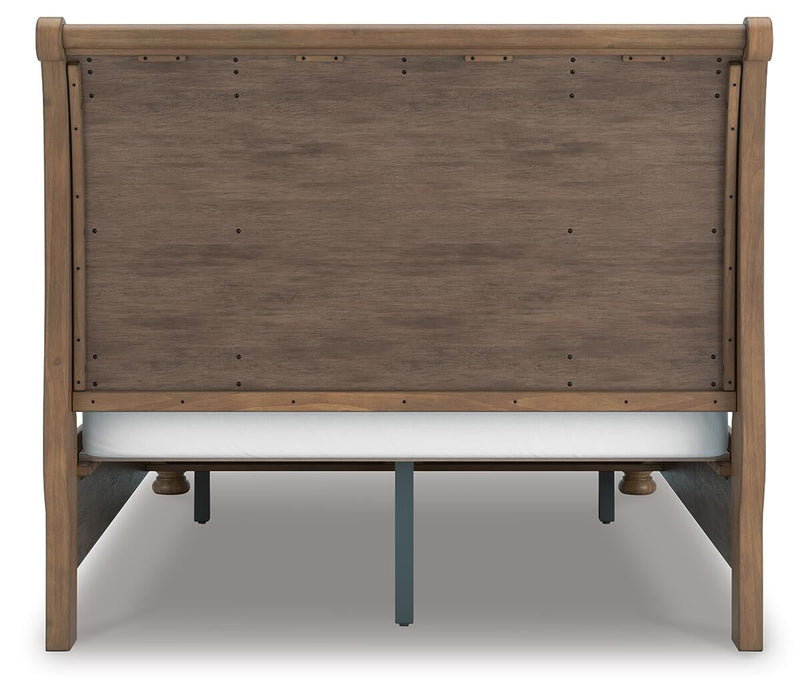 Vandenmore Queen Storage Sleigh Bed with Mirrored Dresser