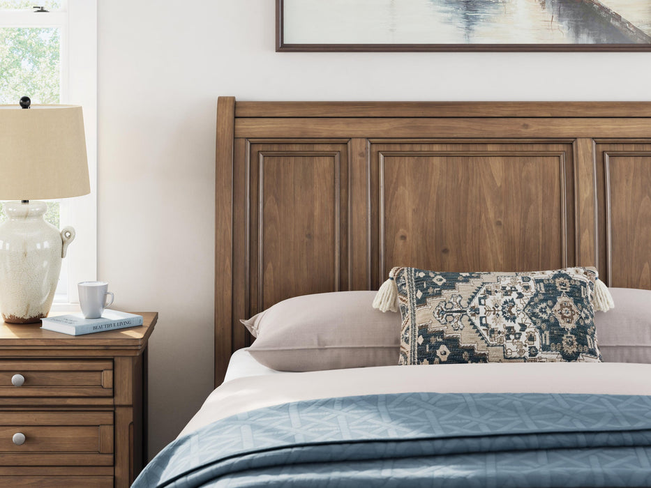 Vandenmore Queen Storage Sleigh Bed with Mirrored Dresser