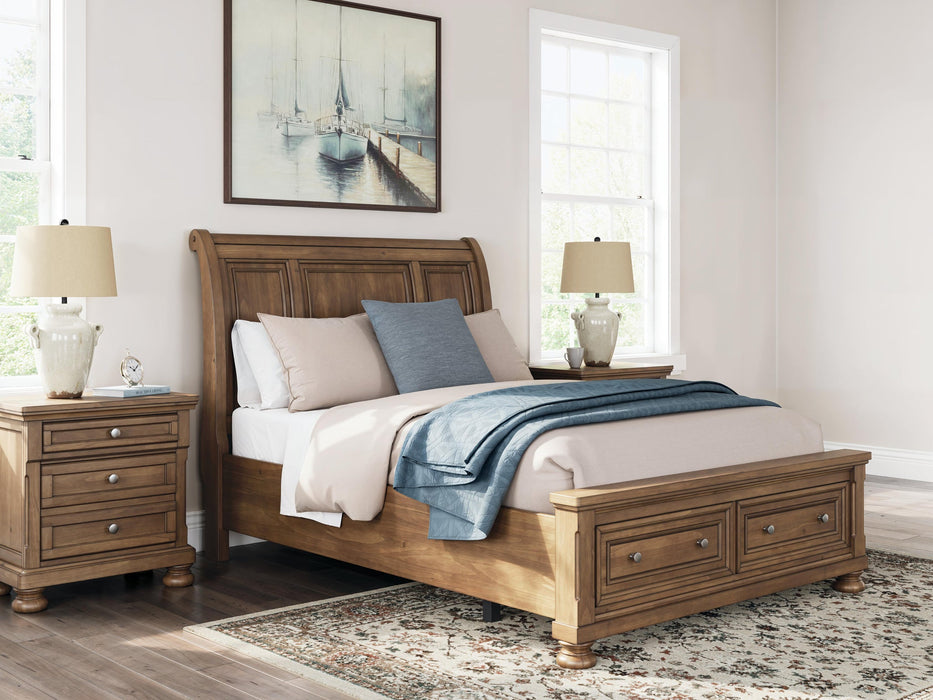 Vandenmore Queen Storage Sleigh Bed with Mirrored Dresser